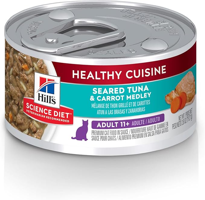 Hill's Science Diet Healthy Cuisine, Senior Adult 11+, Great Taste, Wet Cat Food, Seared Tuna & Carrot Stew, 2.8 oz Can, Case of 24