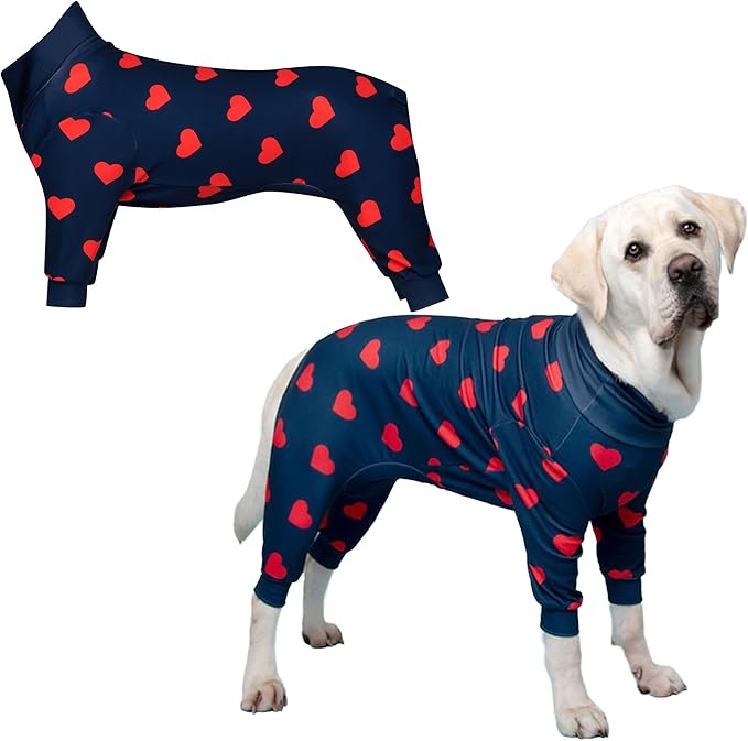Spark Paws Dog Pajama, Dog Recovery Suit Male, Onesie, Ultra-Soft and 4-Way Stretch, for Small Medium and Large Breeds - Hearts - 3XL
