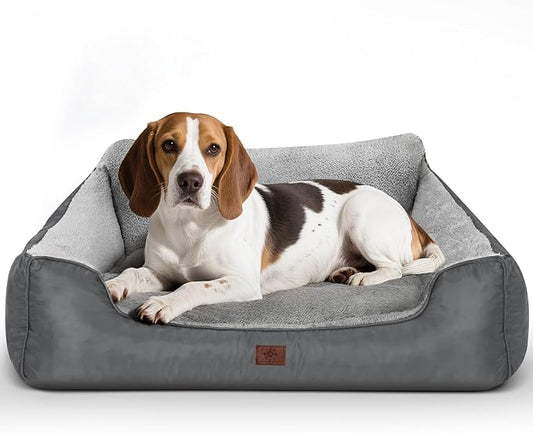 Orthopedic Dog Beds Large Sized Dog, Washable Memory Foam Pet Bed with Sides, Large Pet Couch Sofa with Non-Slip Bottom, 31”x26”x7”, Grey