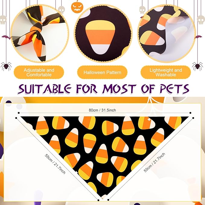 Abbylike 100 Pcs Halloween Dog Bandanas Bulk Pumpkin Bandanas for Dogs Triangle Kerchief Bibs Scarf Set for Pet Halloween Costume Photo Props Accessories Pet Shops, 25 Styles (31.5 x 21.7 x 21.7)