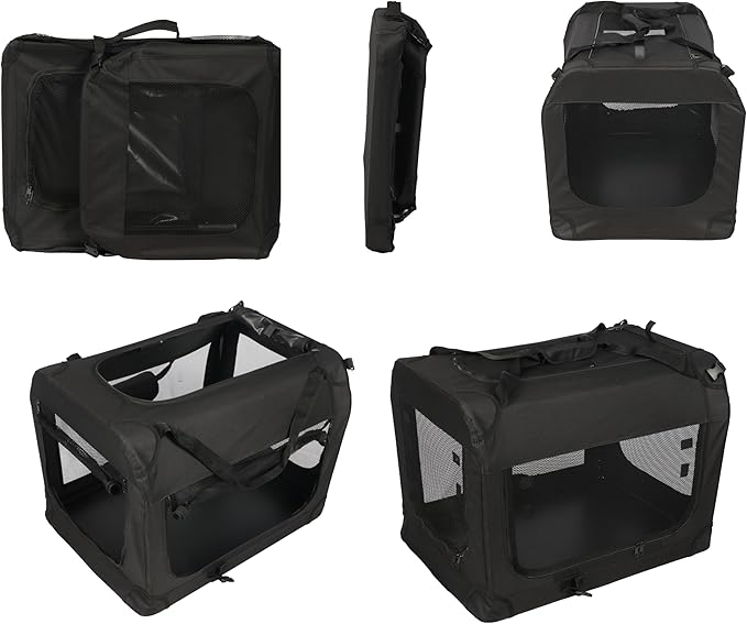 Meraki Home 3-Door Soft-Sided Mesh Pet Carrier – Portable Foldable Travel Crate Kennel for 2 Cats, Medium Dogs, Rabbits – Indoor/Outdoor Use, M Size (27"x21"x21"), Black