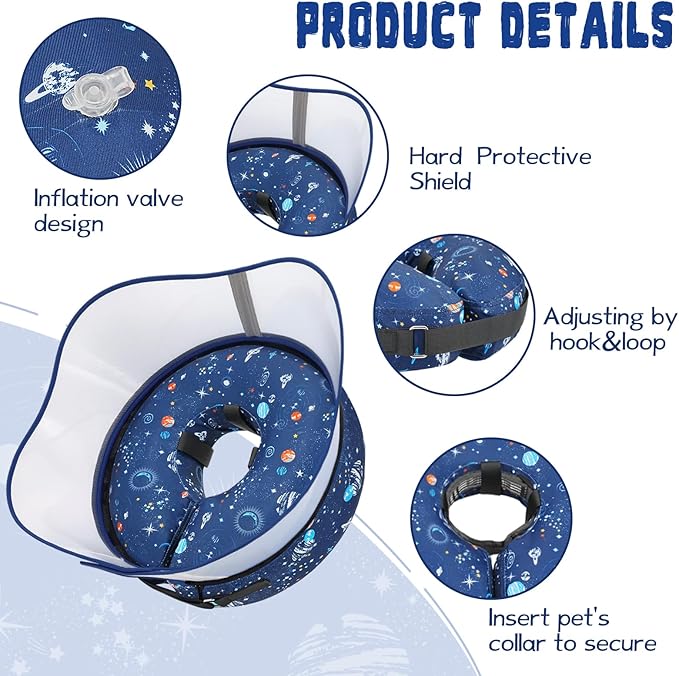 Elevated Inflatable Dog Cone Collar to Stop Licking, Doggie Donut Collar After Surgery, Soft Dog Cone Alternative for Small Medium Large Dogs