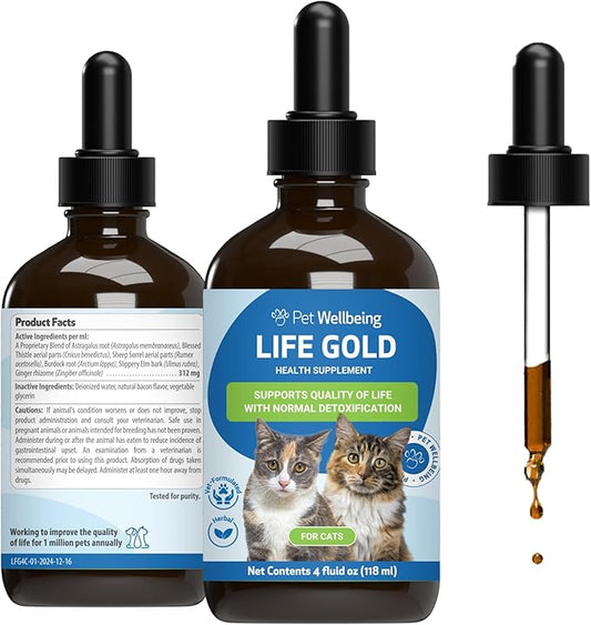 Pet Wellbeing Life Gold for Cats - Supports Detoxification, Immune System Health, Antioxidants - Vet-Formulated Herbal Supplement – 4 oz (118 ml)