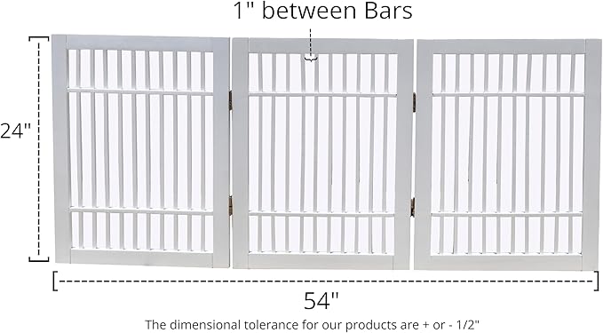Pet Dog Gate Strong and Durable Freestanding Folding Acacia Hardwood Portable Wooden Fence Indoors or Outdoors by Urnporium (White Pet Gate, 3 Panel 24" Tall)