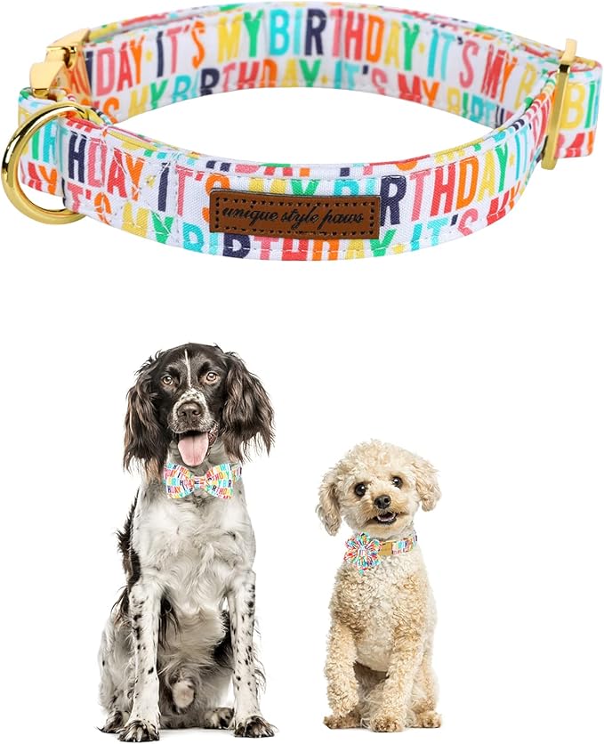 Unqiue Style Paws Birthday Dog Collar, Soft and Cute Dog Bow Tie, Durable Pet Collar with Bow Adjustable Dog Collar for X-Small Puppy