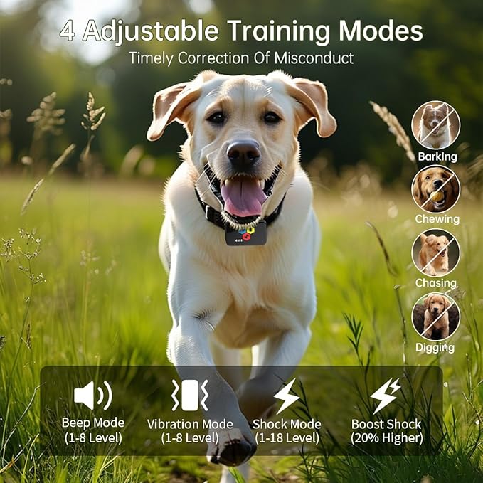 Dog Shock Collar with Remote Control Smart Dog Training Collar with 4 Training Modes for Small Medium Large Dogs(5-120lbs),Rechargeable IP67 Waterproof e Collar for All Breeds