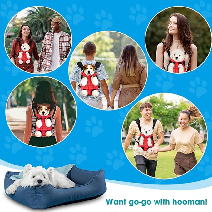 Dog Backpack Carrier, Front Pocket for Essentials, Pet Sling Front Backpacks for Small Medium Dogs 7-11 Lbs, Legs Out, Adjustable Wearable Puppy Chest Travel Bag, Easy-Fit for Hiking/Walking/Camping