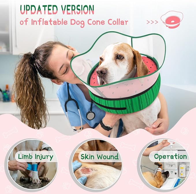 Supet Raised Inflatable Dog Cone Collar to Stop Licking, Soft Dog Cone Alternative After Surgery, Pet Neck Donut Collar for Small Medium Large Dogs
