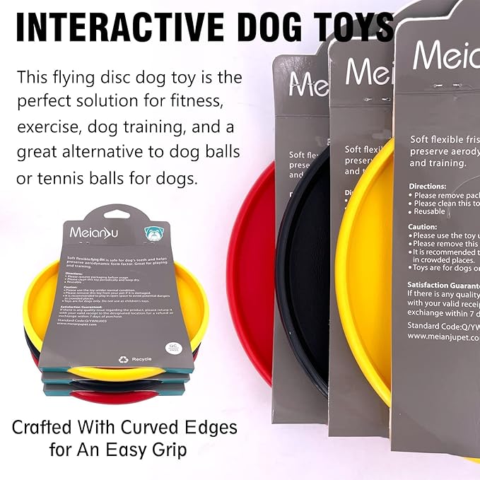 Dog Flying Disc, 3 Pcs Competition Dog Flyer Toy, Soft Indestructible Rubber Lightweight Flying Discs Toy for Dogs - Floats On Water, Gentle On Teeth and Gums