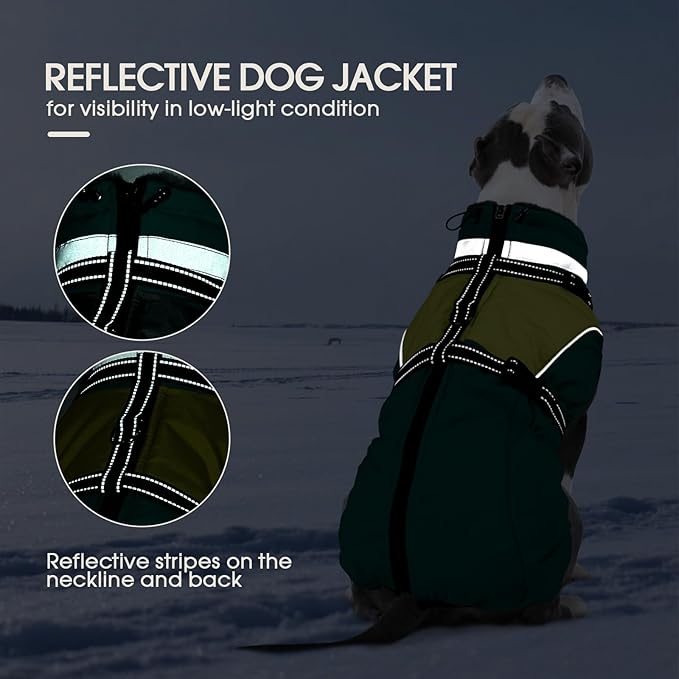 Kuoser Dog Coat, 2 in 1 Dog Jacket with Harness Built in, Winter Waterproof Puppy Puffer Jacket Snowsuit for Small Medium Large Dogs, Cold Weather Reflective Pet Fleece Vest with Zipper