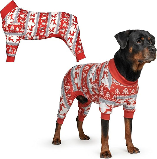 Spark Paws Dog Christmas Pajama, Dog Recovery Suit Male, Onesie, Ultra-Soft and 4-Way Stretch, for Small Medium and Large Breeds - Winter Wonderland - 4XL
