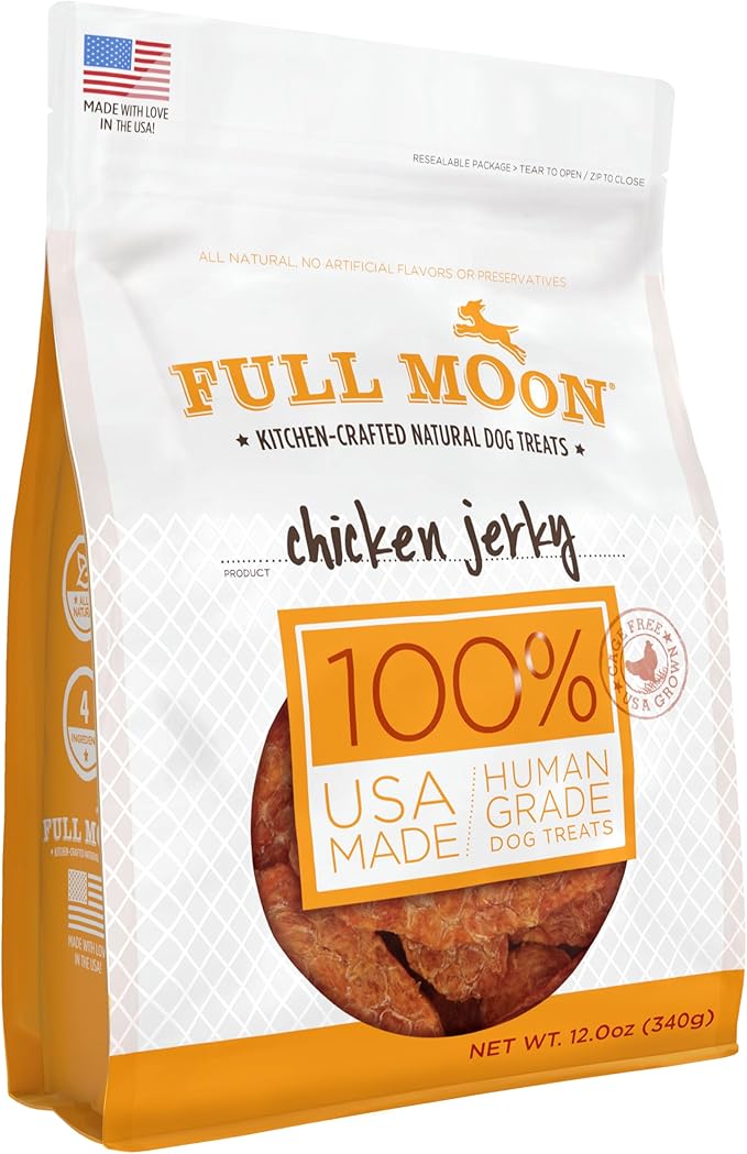 Full Moon Chicken Jerky Healthy All Natural Dog Treats Human Grade Made in USA Grain Free 12 oz
