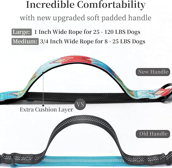 iYoShop Hands Free Dog Leash with Zipper Pouch, Dual Padded Handles and Durable Bungee for Walking, Jogging and Running Your Dog (Colorful Rhombus, Large)