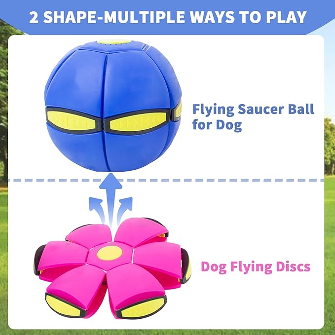Flying Saucer Ball - 2 Pack Dog Disc Toy for Medium Large Dogs, Outdoor Interactive Pet Toy - Blue+Pink