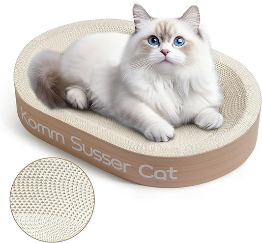23.43"x16.9" Huge Cat Scratcher Bowl Heavy-Duty White Cardboard Cat Scratcher Bed - Durable Oval Scratching Pad & Lounge Bed with Bonus Mini Scratching Board(White)