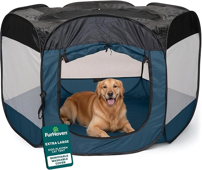 FurHaven Portable Pet Playpen for Dogs & Cats, Extra Large Indoor Kitten Playpen with Mesh Sides, Foldable Dog Playpen for Small Dogs, Pop Up Travel Dog Pen, X-Large, Sailor Blue
