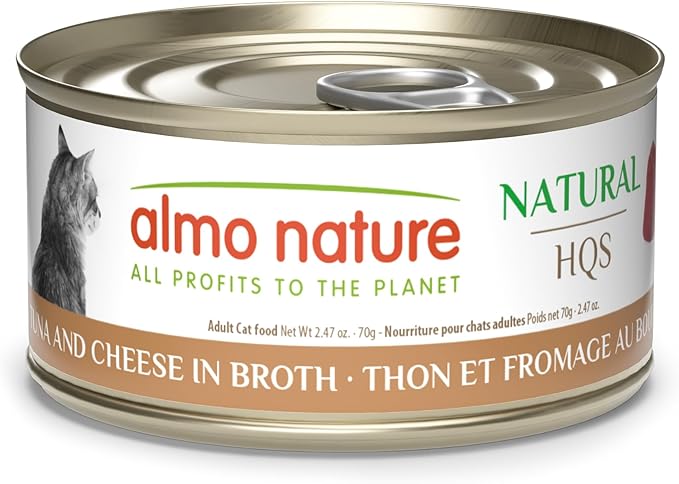 almo nature HQS Natural Wet Cat Food Tuna and Cheese in Broth, Grain-Free, 2.47 oz (Pack of 24)