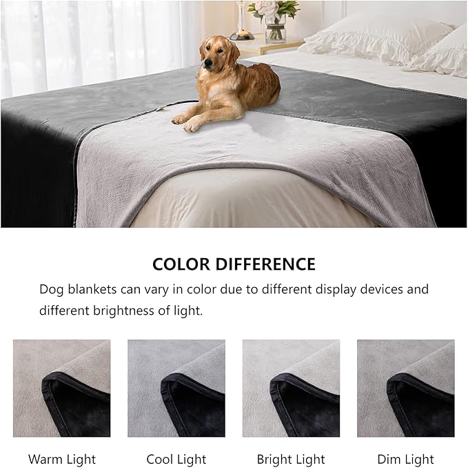 Waterproof Blanket for Bed Protection, Washable Dog Blankets for Couch, Soft Reversible Pet Throw Furniture Protector Cover for Sofa-82"x120",Black+Lightgrey