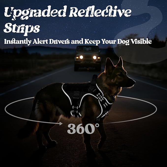 rabbitgoo Upgraded Tactical Dog Harness for Large Dogs, Reflective Heavy Duty Pet Harness with Handle, No-Pull Service Vest Large Breed, Adjustable Military Vest for Training Hunting Walking, Black, L