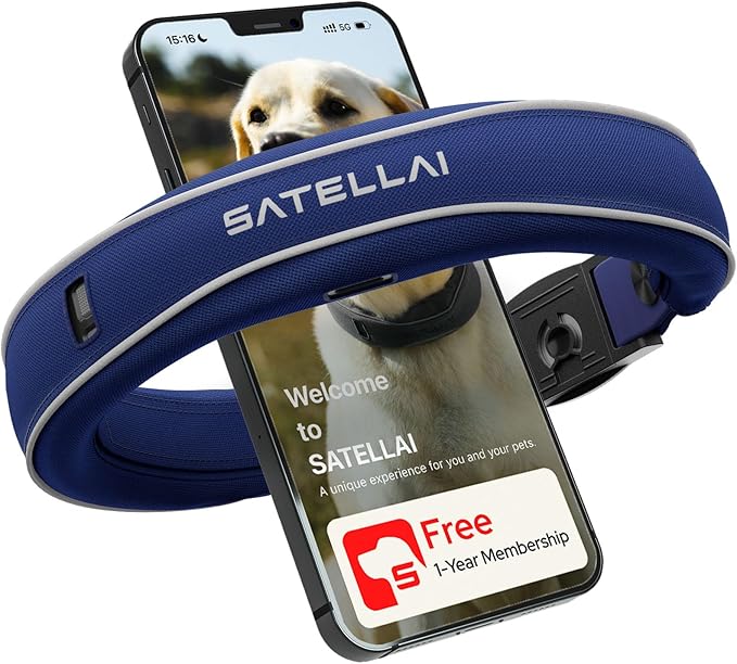 SATELLAI GPS Dog Collar, Blue [Free 1-Year Membership] The Most Advanced Dog Wireless Fences with AI Analysis, Precise Position, 5-Day Battery, and IP68 Waterproof, Flexible Virtual Fencing for Dogs