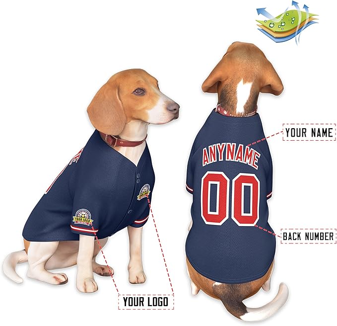 Custom Dog Baseball Jersey with Name Number Logo for Small Pet Dogs-Personalized Dog Shirts