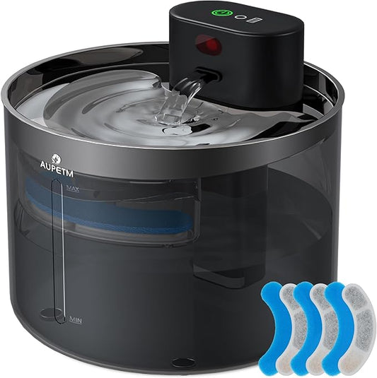 Pumpless Cat Water Fountain, Cordless Cat Fountain Battery Operated, 3.5L/119oz Pet Water Fountain with Stainless Steel Tray, Motion Sensor Cat & Dog Water Bowl Dispenser - with 3 Sets Filter