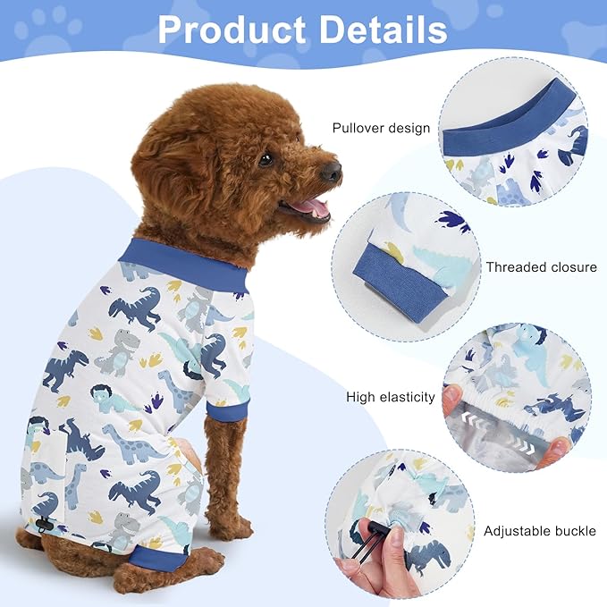 Bienbee Dog Pajamas, 4 Pack Cute Soft Dog Puppy Clothes Dogs Pjs Onesies Jammies Outfit Adjustable Breathable & Stretchy Clothes for Small Medium Large Dogs Girl Boy Puppy-XS