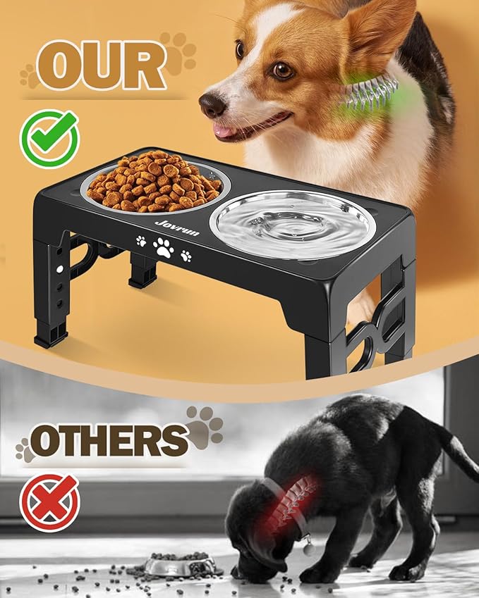 Elevated Dog Bowls, Dog Feeder with 2 Stainless Steel Dishes &1 Slow Feeder Bowl, 5 Heights Adjustable Raised Stand for Medium Large, Food Dishes with Non-Slip Feet
