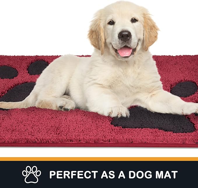 PURRUGS Dirt Trapping Door Mat 33.5" x 59", Non-Skid/Slip Machine Washable Microfiber Entryway Rug, Dog Doormat, Super Absorbent Welcome Mat for Muddy Wet Shoes and Paws, Burgundy Red