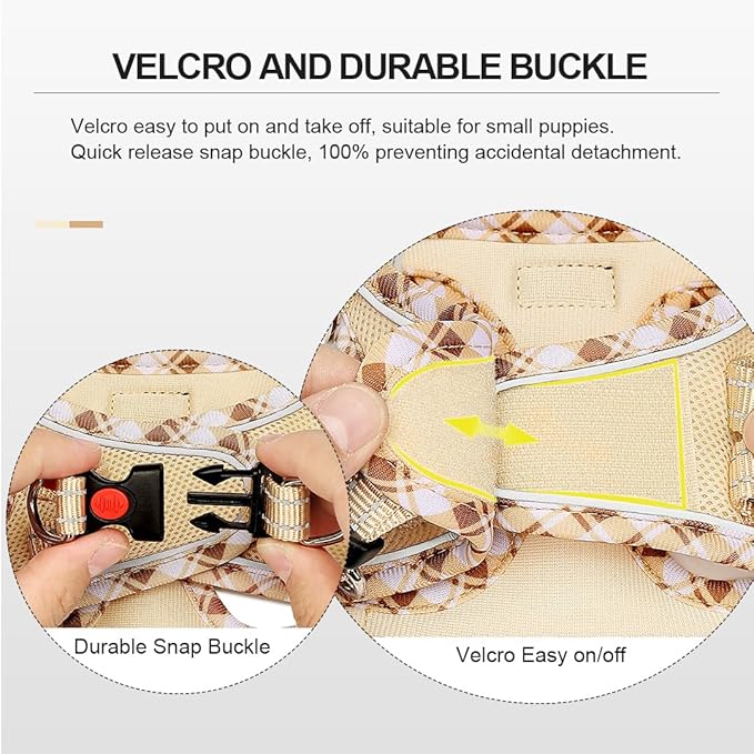 Mercano Soft Mesh Dog Harness and Leash Set, No-Chock Step-in Reflective Breathable Lightweight Easy Walk Vest Harnesses with Safety Buckle for Small Dogs, Cats (Beige, S)