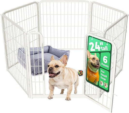 FXW Homeplus Unleashed Indoor Dog Playpen - Stress-Free and Safe Play, Heavy Duty 24 Inch 6 Panels Dog Pen for Puppy and Small Dogs, White│Patented