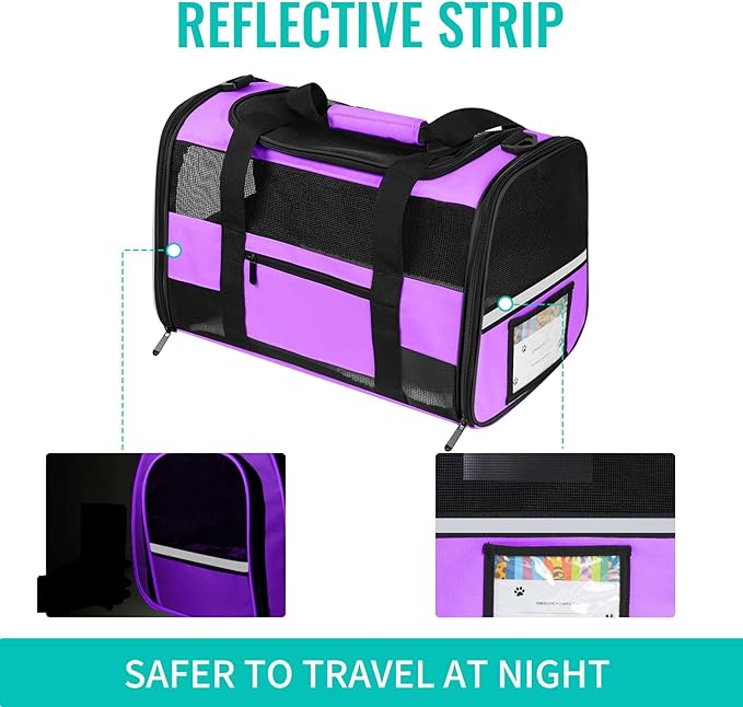 Airline Approved Cat Carrier Dog Carriers for Small Dogs Under 15 Lbs, Collapsible Soft Sided Travel Carriers for Puppy Kitten, Purple