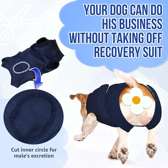 Lukovee Recovery Suit for Dogs, Zipper-On Onesie for Female Male Dog, Abdominal Wounds Cone E-Collar Alternative, Prevent Licking Spay (3XL, Dark Blue)