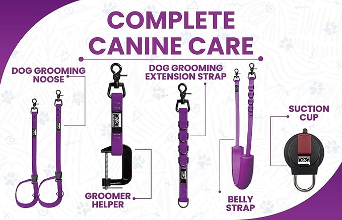 Prestige Elite - Set of 6 - Dog Groomers Helper Grooming Loops for Pet Groomers Adjustable Biothane Dog Grooming Loop, Belly Strap, Grooming Noose, Extension Strap & Suction Cups - Grooming Leash