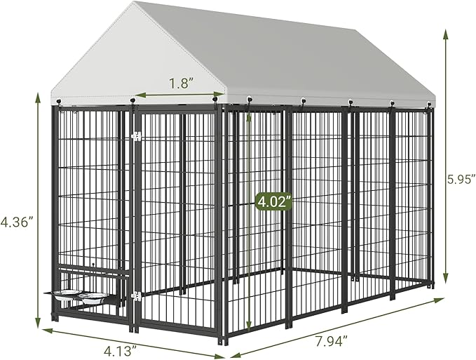 Rovibek Outdoor Dog Kennel 7.9x4.1x5.9 Ft, Dog Kennels Outdoor with 2 Rotating Feeder Bowls, Heavy Duty Dog Kennels Outside, Outside Dog Kennel with Roof, Outside Kennel for Large Dogs