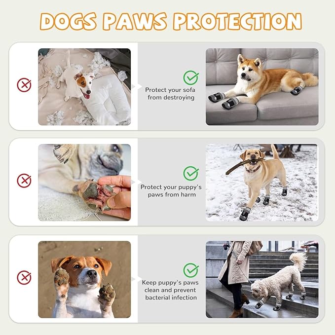 Dog Shoes for Hot Pavement,Dog Boots & Paw Protectors for Large Medium Size Dogs to Prevent Licking,Dog Booties with Reflective for Outdoor,Hiking,Hardwood Floors,Winter Snow(Black Grey,Size7)