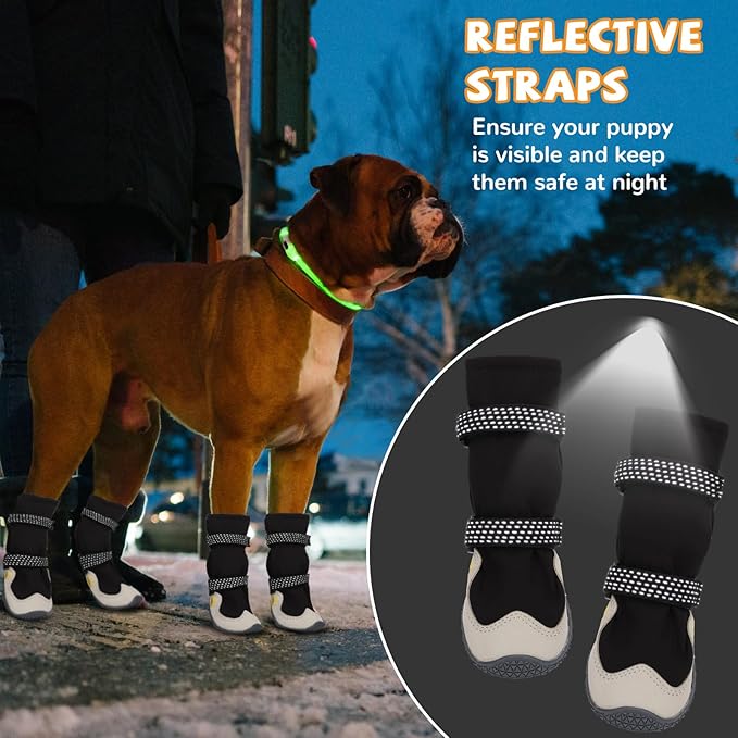 Dog Shoes for Large Small Medium Dogs, Dog Snow Boots Winter, Dog Booties and Paw Protectors to Prevent Licking, Anti-Slip Dog Shoes with Reflective for Hot Pavement,Hardwood Floors, Hiking (Size 1)