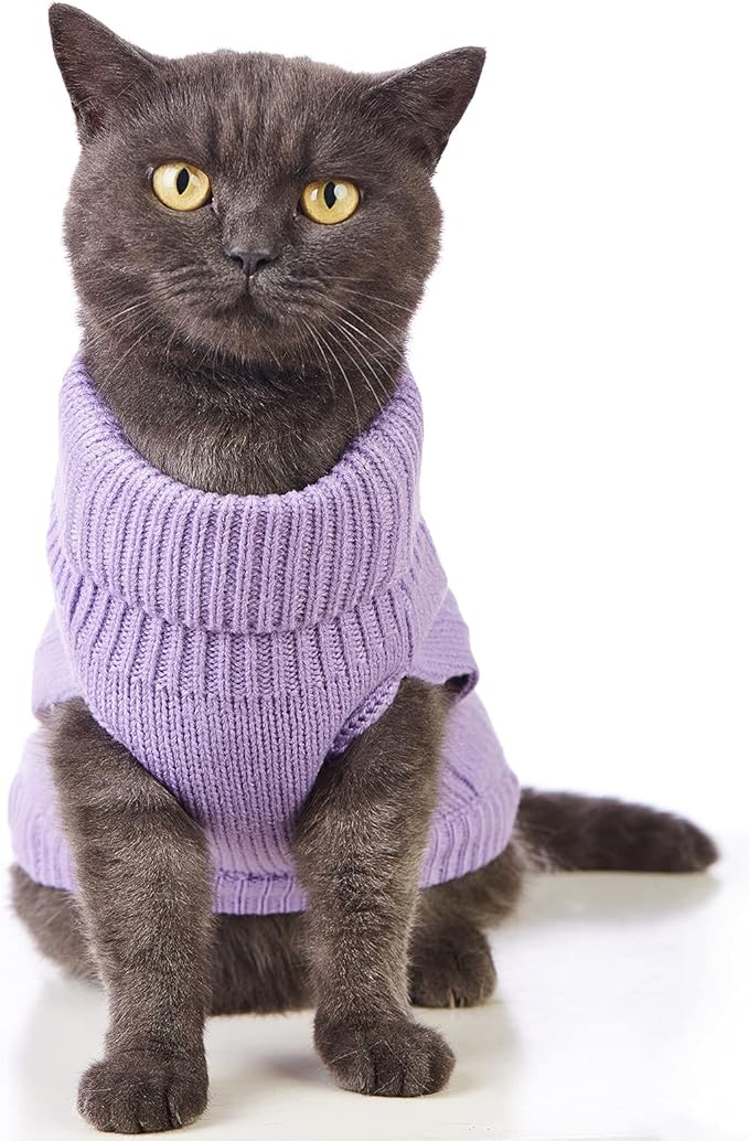 Stretchy Cat Sweater - 17 Colors & 6 Sizes | Snug Winter-Ready Knit for Boy/Girl Cats & Kittens(Purple, Small)