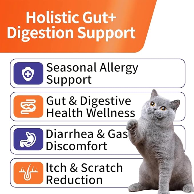 Cat Probiotic, Chews for Gut and Immune Health, Cats Probiotic Supplement for Cat Digestive Support, Healthy Digestion, Cat Constipation and Diarrhea Relief (120 Pills, Salmon)