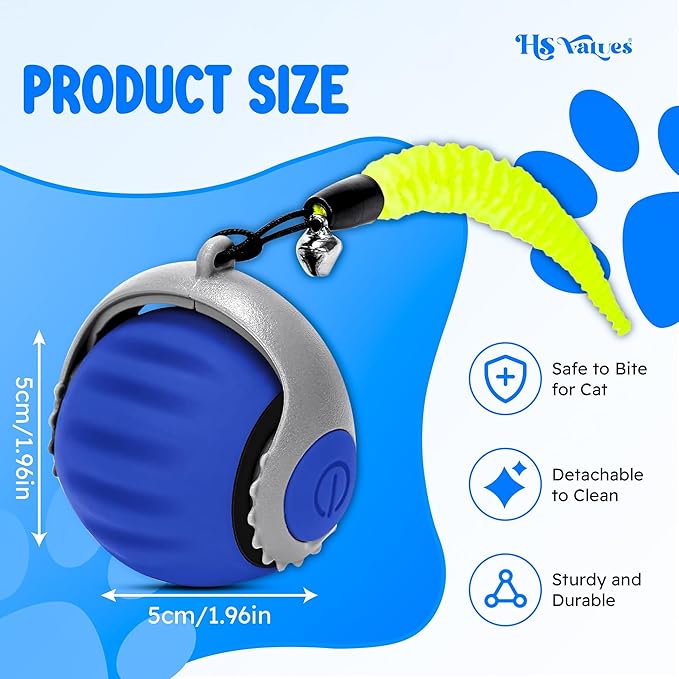 Turbo Tail 3.0 Cat Toy (2-Pack) – 2025 Smart Interactive Cat Toy Ball, Speedy Motion-Activated Toy for Indoor Cats, Rechargeable & Durable Design (Orange & Blue)