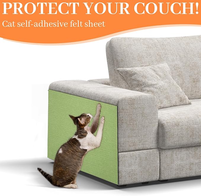 Uranshin Trimmable Cat Scratch Mat pad Self-Adhesive Cat Scratching Post Carpet Covered 78.7"x15.8" Cat Tree Shelves Replacement Parts cat Furniture Protector for Couch Wall (Fruit Green)