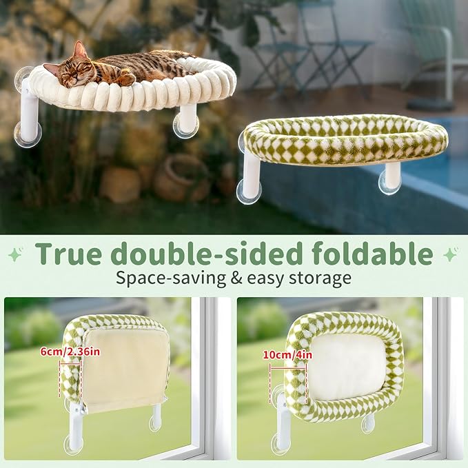 Sunhoo Cat Window Perch Bed Foldable Kitty Windowsill Hammock Shelf Seat Large Cats Suction Cup Indoor Kitten Window Sill Lounger with Soft Plush Cushion Machine Washable 21.26 * 11.8in (Brown, M)