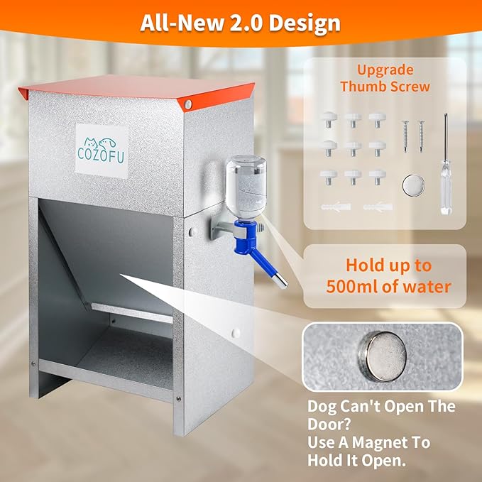 Automatic Gravity-Fed Dog Feeder with Water Bowl - Galvanized Steel Indoor/Outdoor Pet Food Station - 25lb Heavy-Duty Kibble Dispenser for All Dog Sizes