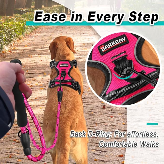 BARKBAY No Pull Pet Harness Dog Harness Adjustable Outdoor Pet Vest 3M Reflective Oxford Material Vest for pink Dogs Easy Control for Small Medium Large Dogs (XL)
