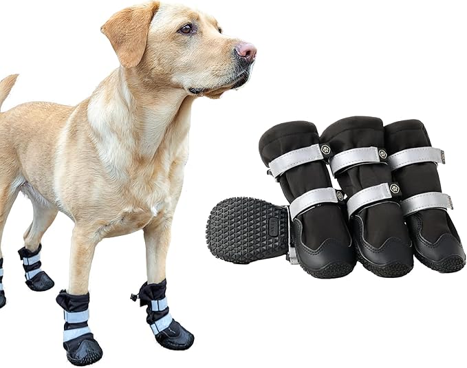 Spark Paws Dog Shoes, Waterproof Dog Boots for Medium to Large Dogs, Non Slip, Breathable Dog Booties and Paw Protectors - 4PCS Doggie Hiking Boots with Reflective Straps - Black, Size 5