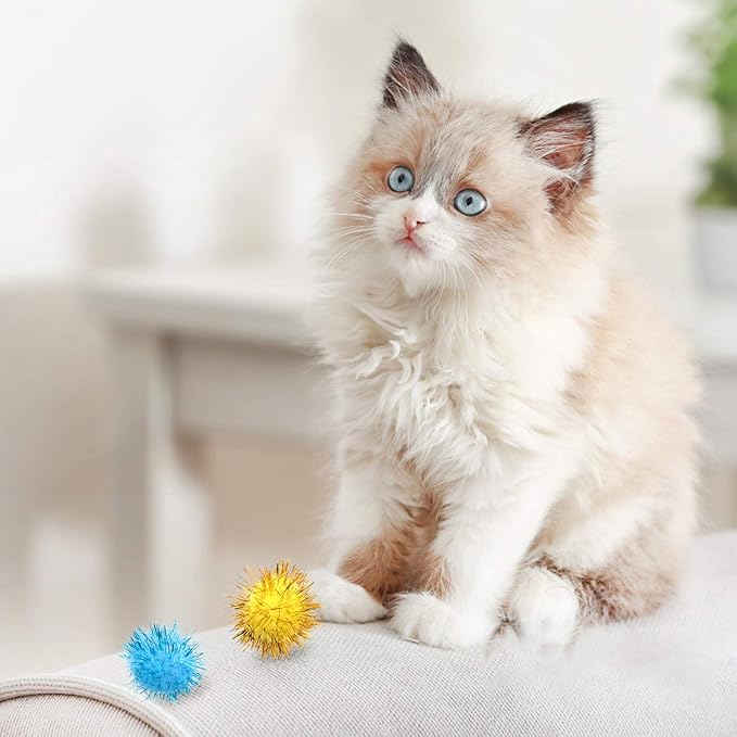 VAPKER 30 Piece 1.5" Assorted Color Sparkle Balls Cat's Favorite Toy Tinsel Pom Poms Glitter