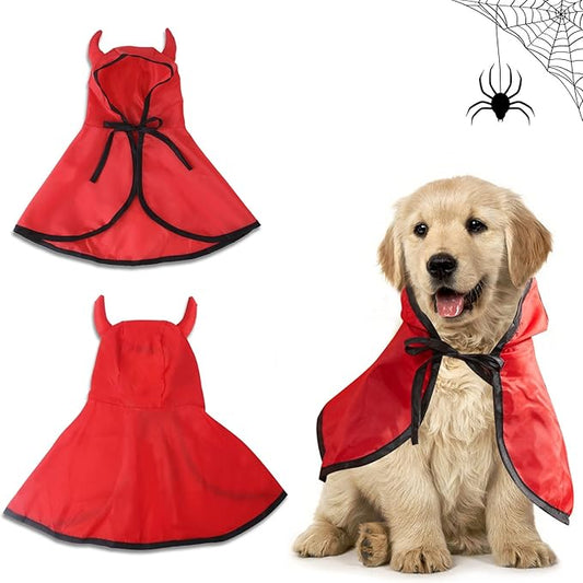 Threetols Pet Vampire Cloak Cape Costume Clothes, Adjustable Red Black Pets Devil Accessories Outfit Decor Cowl for Small Cats Dogs Animals Halloween Party Pets Cosplay