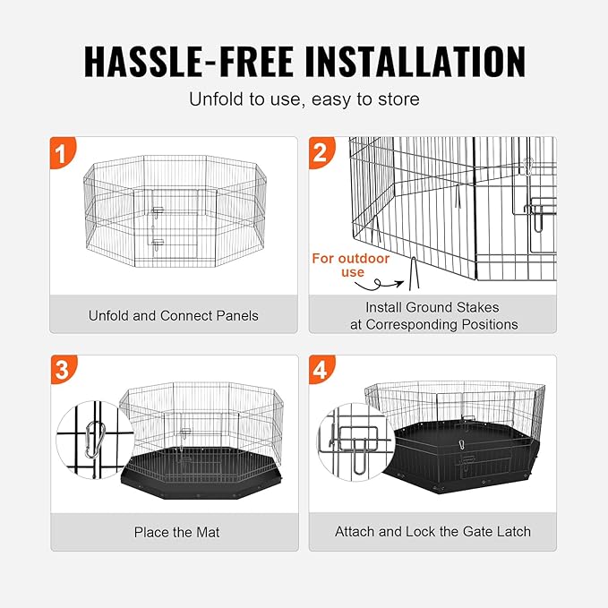 VEVOR Foldable Metal Dog Exercise Pen, Pet Playpen Dog Fence for Camping with Bottom Pad, 24" H 8 Panels, Puppy Crate Kennel Indoor Outdoor for Small & Medium Dogs, Both for Home & Yard Use