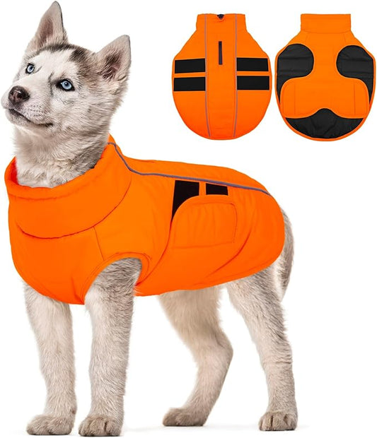 Kuoser Dog Jacket, Winter Dog Coats for Medium Dogs, Reflective Doggie Cold Weather Coats Pet Clothes, Puppy Snow Jacket for Frech Bulldog, Boston Terrier, Orange M