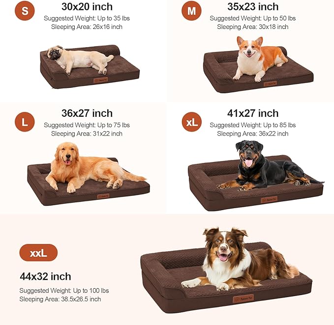 Orthopedic Dog Bed Medium Size Dog, Memory Foam Pet Bed for Medium and Large Dogs, Washable Removable Cover, Nonskid Bottom, Waterproof, 35x23x6 Inches, Brown Grey
